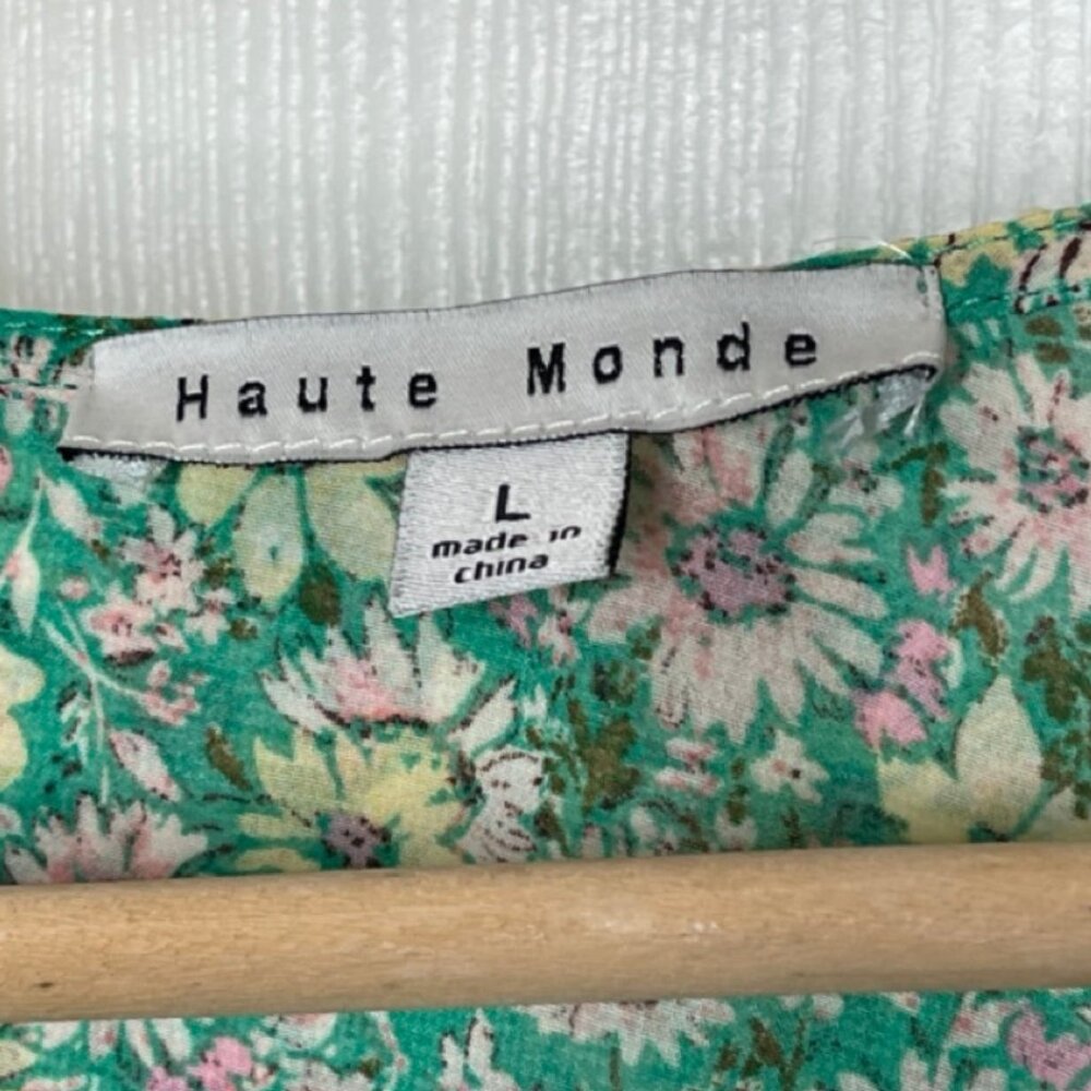 HAUTE MONDE | Women's V-Neck Floral Cut Out Tie Back Bohemian Boho Top | Size L - Picture 10 of 14